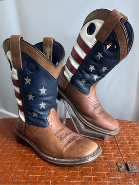 Smoky Mountain Kid Stars Stripes Cowboy Boots American Flag Sz1 Leather Western